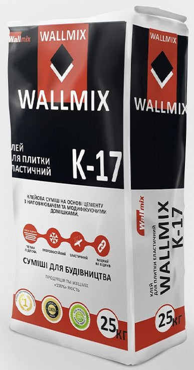 Wallmix К-17, Клей для плитки эластичный, 25 кг