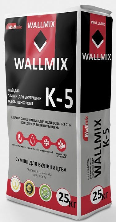 Wallmix К-5, Клей для плитки. Для внутренних и внешних работ, 25кг