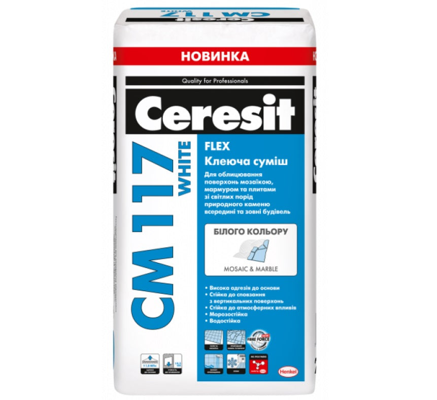 Клей для плитки та граніту, CERESIT СМ-117, WHITE 25 кг