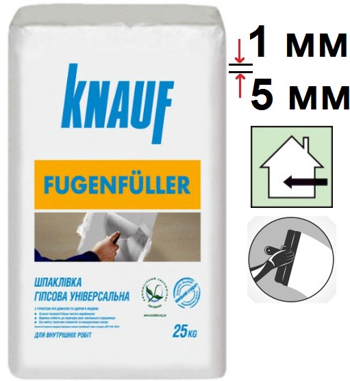 Knauf Fugenfuller, шпаклевка гипсовая финишная для швов ГКЛ (1-5 мм), 25 кг