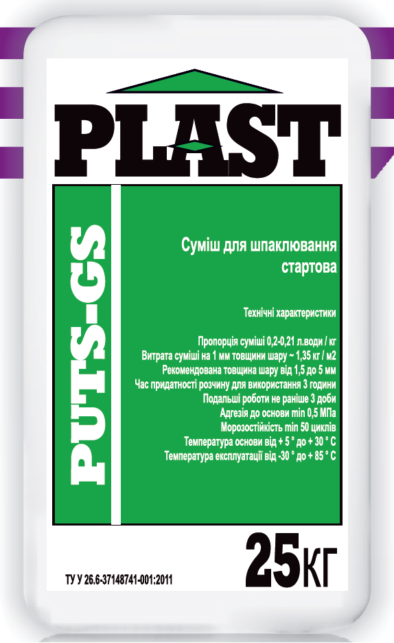 Plast Puts-GS, смесь для шпаклевания цементная стартовая, 25 кг