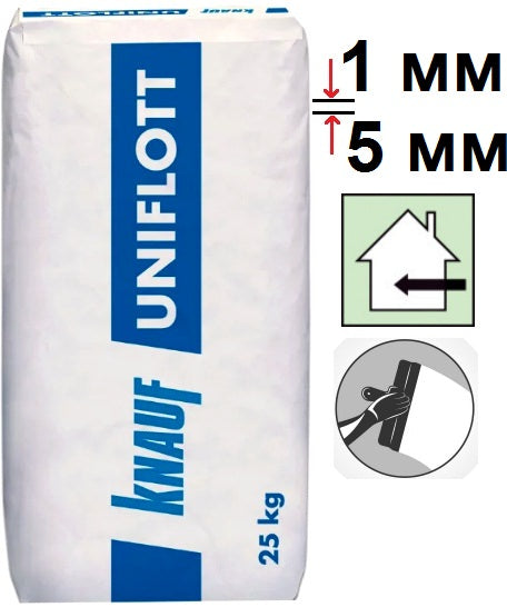 Knauf Uniflott, шпаклевка гипсовая для стыков гипсокартона (1-5 мм), 25 кг