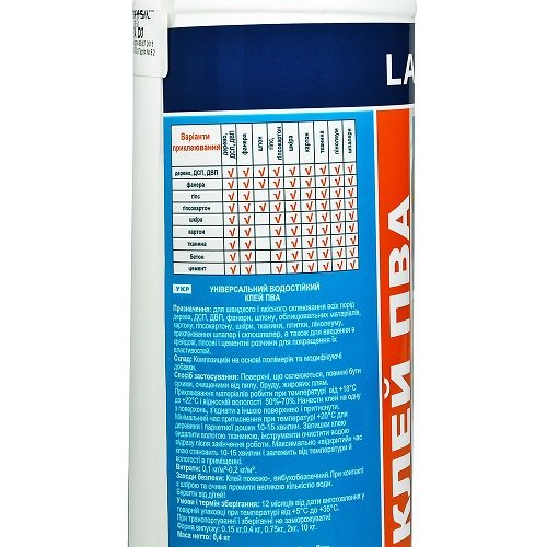 Клей водостійкий Lacrysil "ПВА D3", 0,4 кг, білий