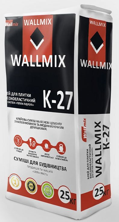 Wallmix К-27, Клей для плитки высокоэластичный, 25 кг
