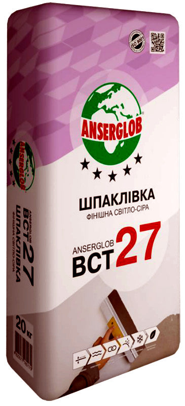 Ансерглоб ВСТ 27 Светло-серая, шпатлевка цементная финишная фасадная (05-4 мм), 20 кг