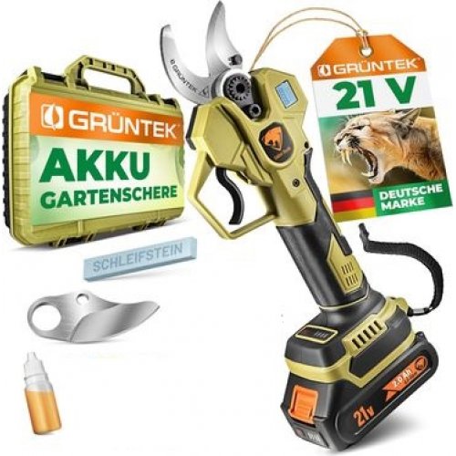 Секатор акум.GRÜNTEK Li-Ion 21V 2Ah, до 30 мм, у валізі, безщітковий, в к-ті з аксес