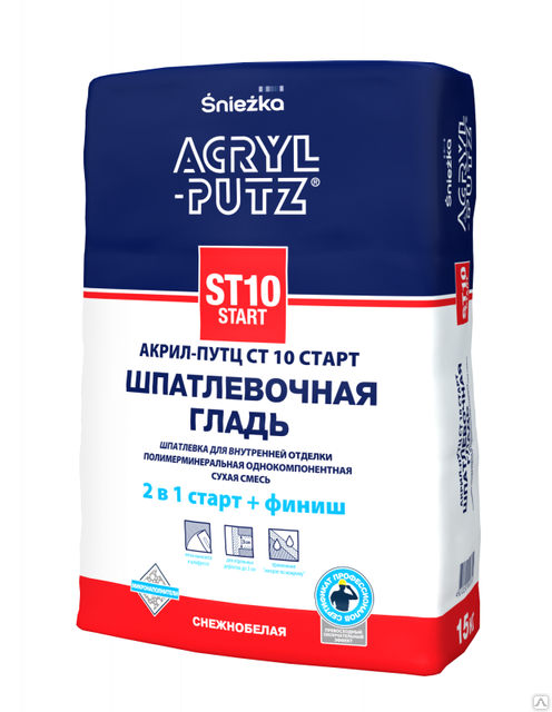 Sniezka ACRYL-PUTZ ST10 START, шпаклевка гипсовая, 2,5 кг