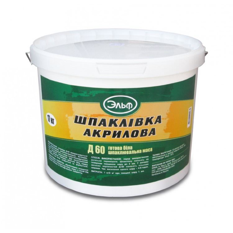 Эльф Д 60, Готовая шпаклевка акриловая (до 2 мм), 17 кг