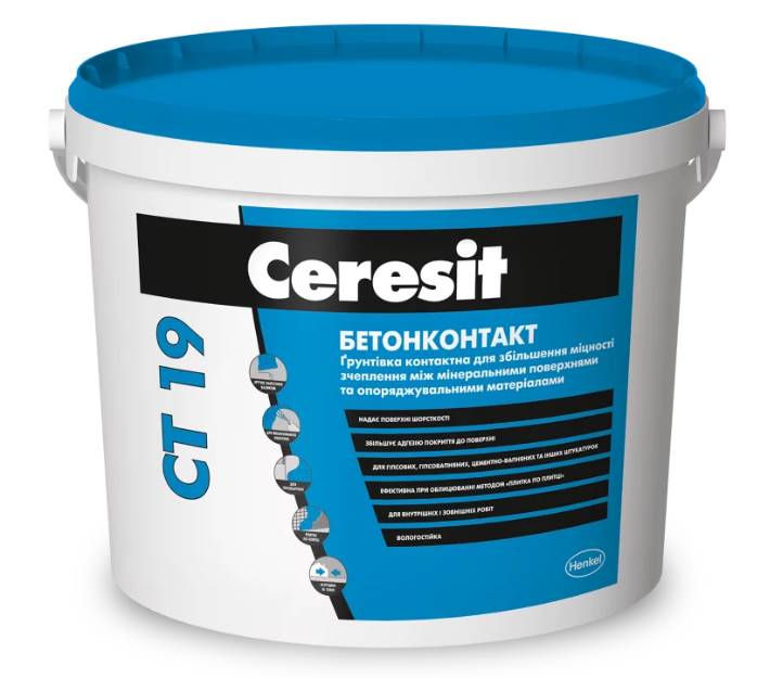 Ceresit CT-19 Бетонконтакт, грунтовка з високою адгезією, 7,5 кг 3 л