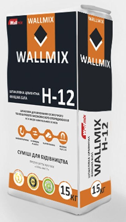 Wallmix H-12, Шпаклевка цементная финишная белая, 15 кг