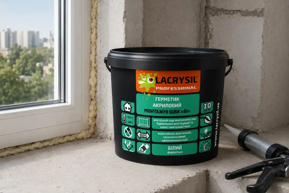 Герметик акриловий LACRYSIL для монтажних швів B, білий, 1,2 кг