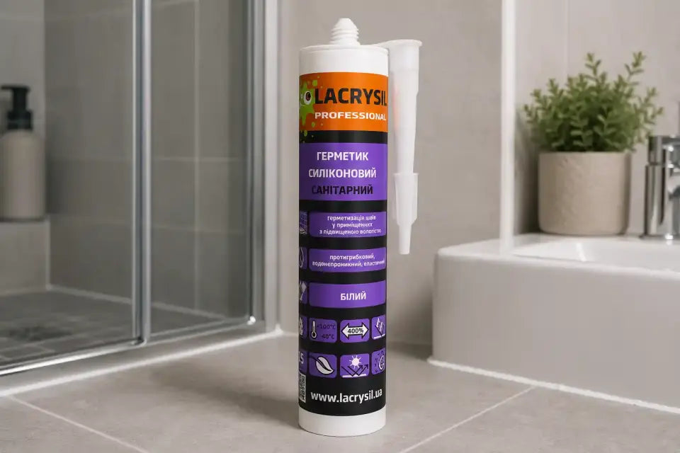 Герметик силіконовий LACRYSIL Санітарний, білий, 0,28 кг