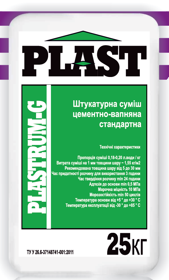 Plast Plastrum-G, штукатурка цементно-известковая стандартная, 25 кг