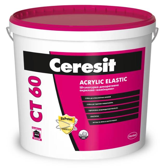 Ceresit CT 60 камінцева акрилова декоративна штукатурка, 25 кг. зерно 2,5 мм