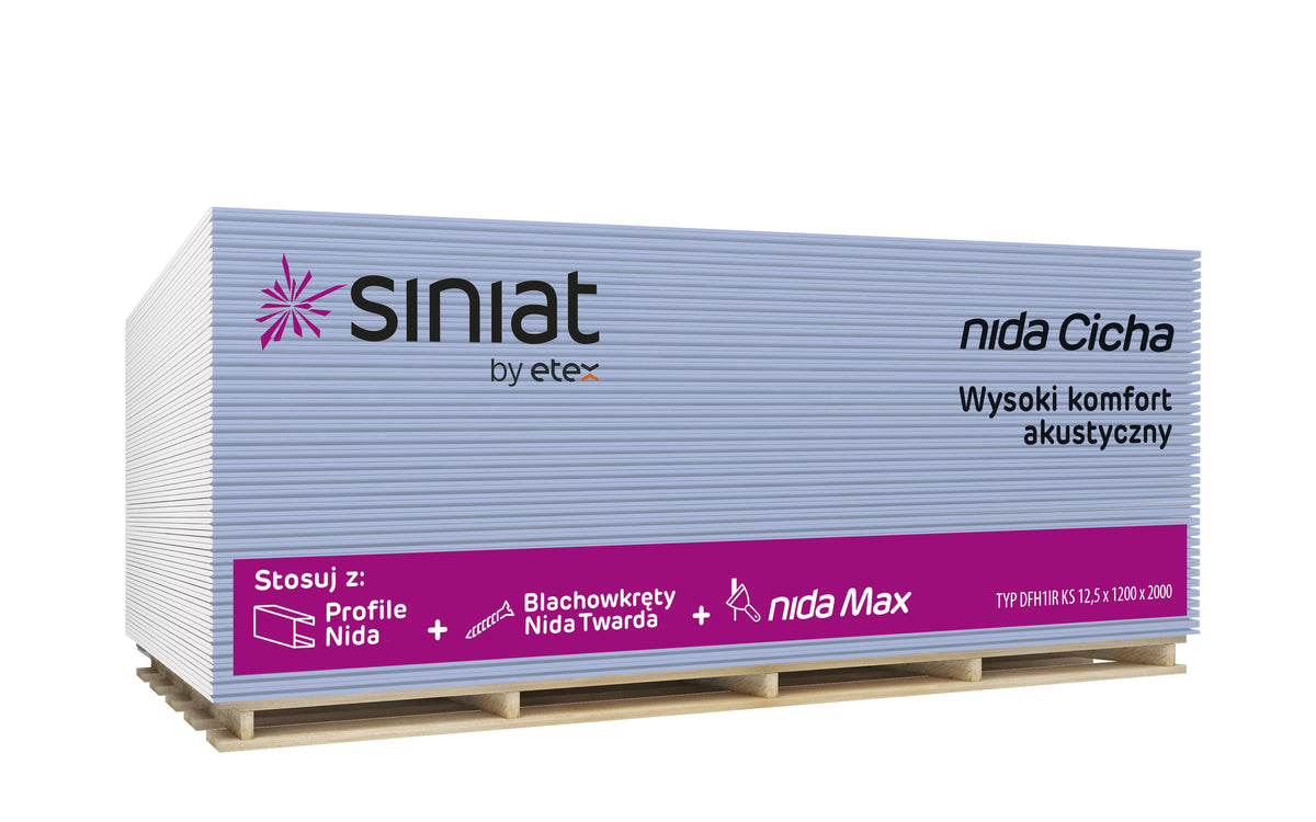 Акустичний гіпсокартон Siniat Nida Cicha 12,5 × 1200 × 2000 мм на палеті